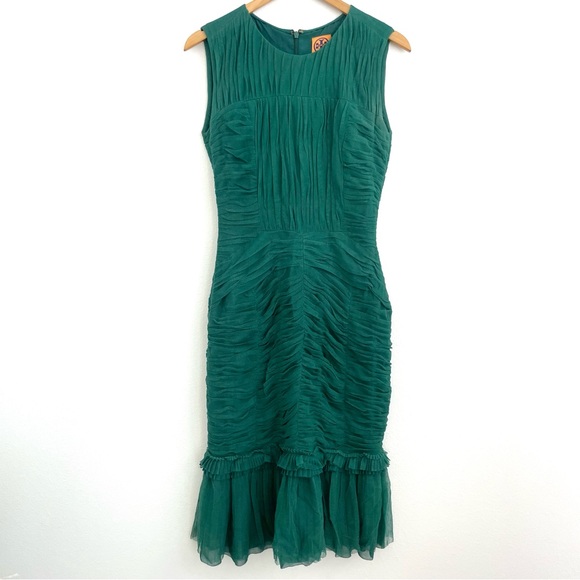 SOLD Tory Burch Ethel green tulle ruched dress - Picture 2 of 8